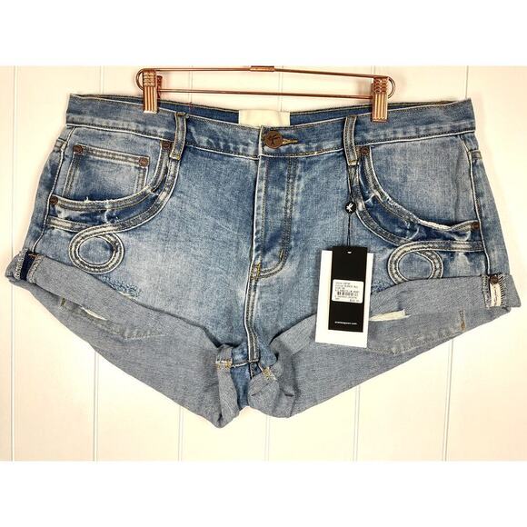One Teaspoon Low Waist Beach Blu Bandit Denim Shorts NWT Size 34 - Picture 1 of 10